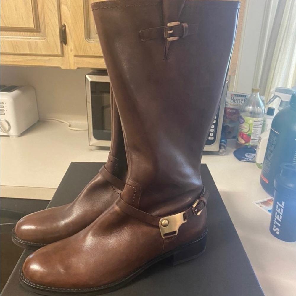 New Women’s Ecco Hobart Harness Boots 10 leather mink brown
